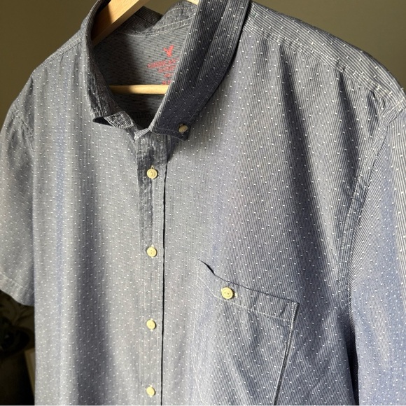 AMERICAN EAGLE Men’s Slim Fit S/S Blue Button Up Shirt Size XXL - Picture 3 of 9